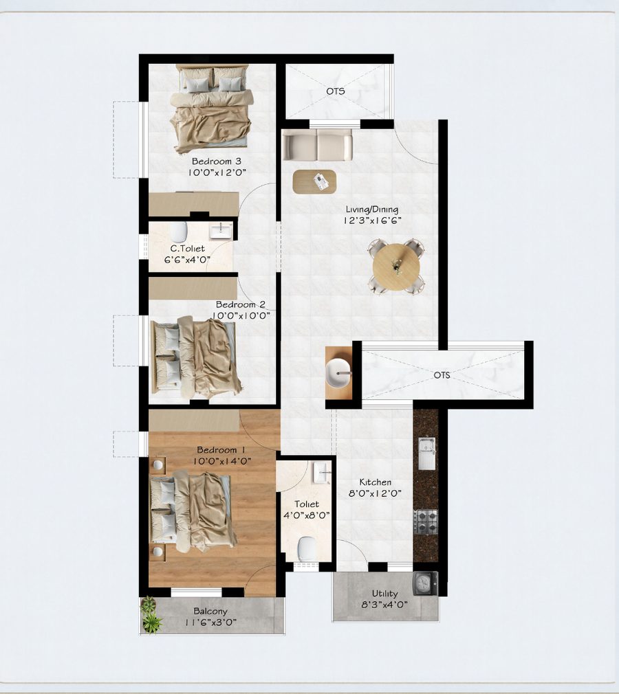 Floor plan of flats 1 and 2