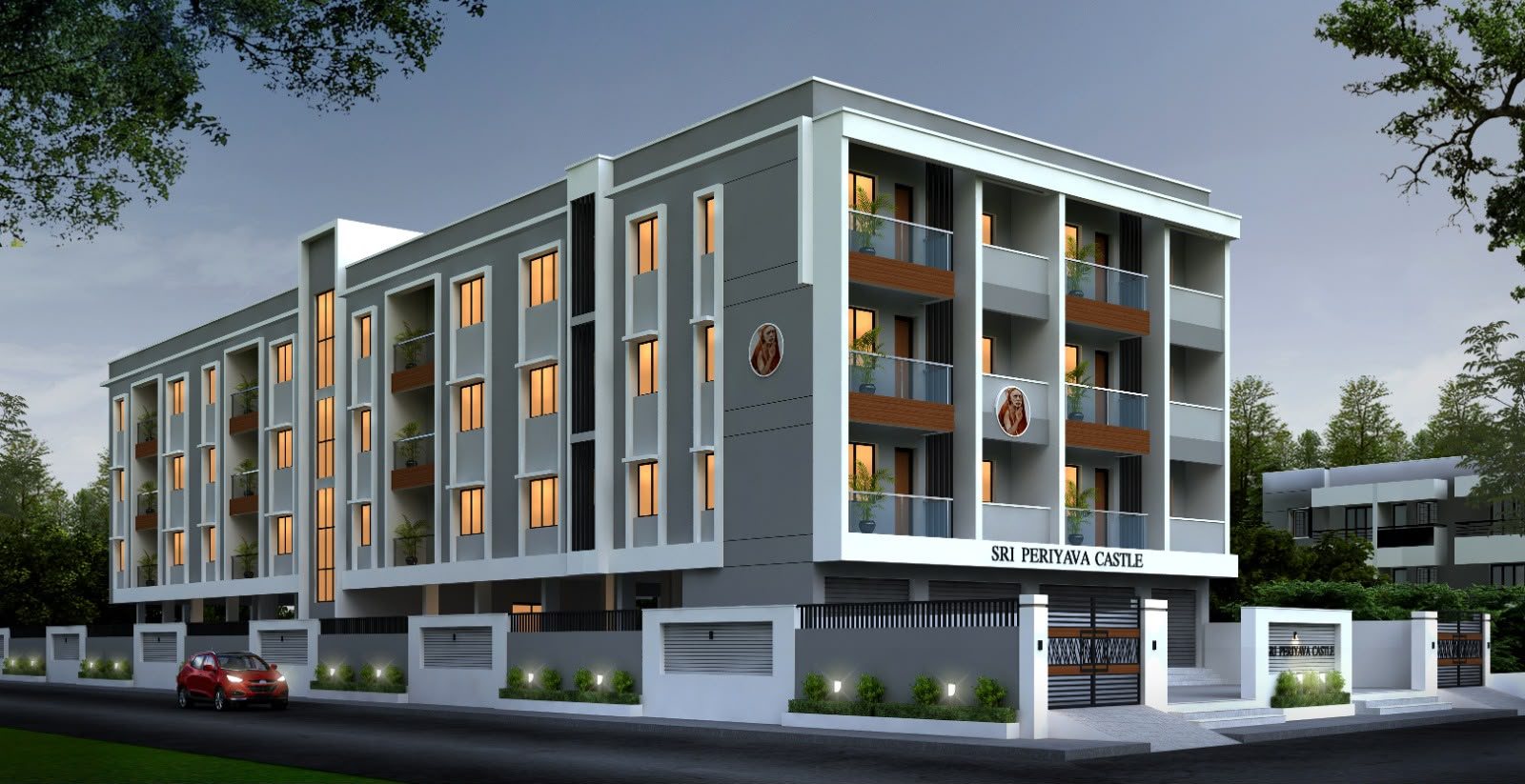 Front elevation of Sri Periyava Castle, a stilt plus three floor apartment building